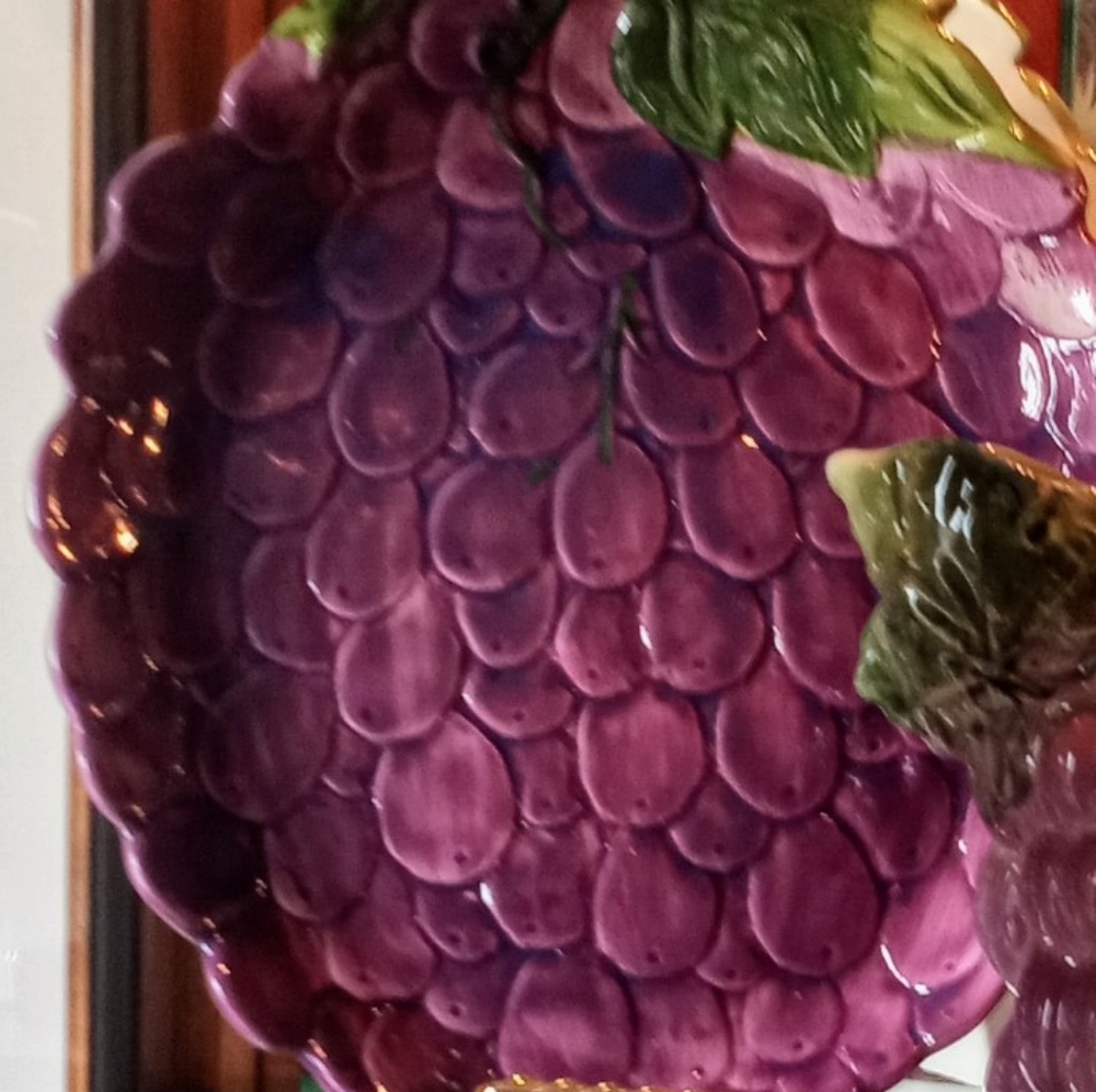 11"L Kitchen Ceramic Fresh Bunch Grape Clusters Fruit Salad Dish Platter Plate